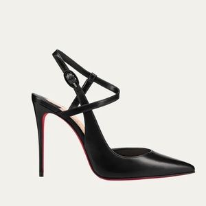 Jenlove Calfskin Red Sole Ankle-Strap High-Heel Pumps